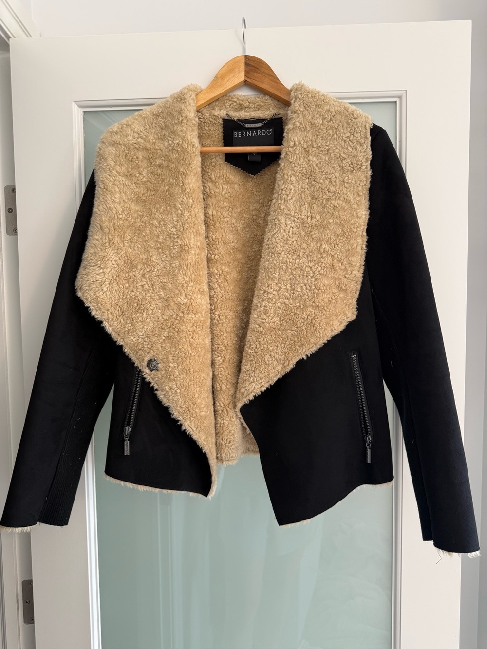 Bernardo Black Jacket with Cream Faux Shearling Lining